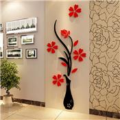 Vase et fleurs rouges 3D miroir acrylique adhésif (180 x 69 cm)