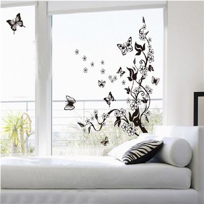 Stickers adhésifs art déco fleurs de vigne et papillons (80 x 90 cm)