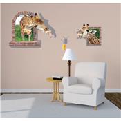 Sticker 3D adhésif fenêtre briques girafes (56 x 130 cm)