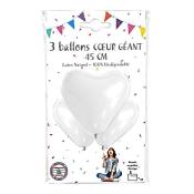 3 Ballons XL coeur blanc 45cm