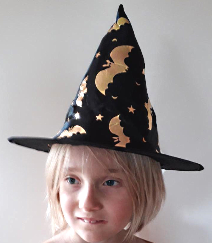 Chapeau halloween sorcière enfant motifs dorés - 30 x 26 cm
