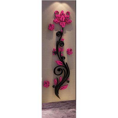 Rose design noire - fuchsia 3D miroir acrylique adhésif (38 x 100 cm)