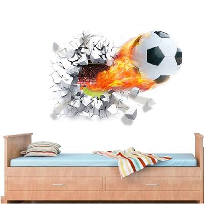Sticker 3D adhésif ballon football traversant le mûr (50 x 70 cm)