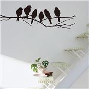Sticker adhésif d'intérieur oiseaux noirs perchés sur branche (26 x 85 cm)