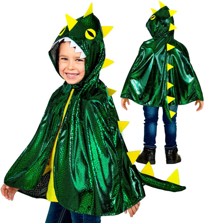 Déguisement manteau dragon vert avec capuche et queue -3/5 ans