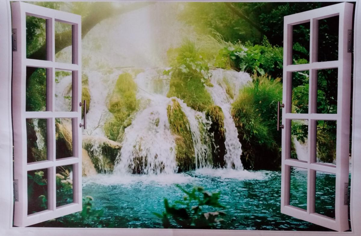 Sticker fenêtre cascade et nature - 60 x 90 cm