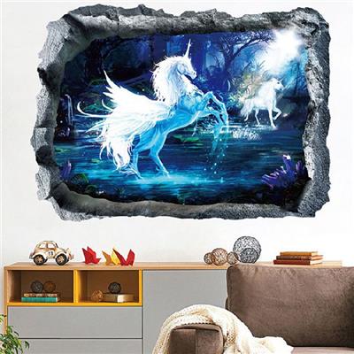 Sticker licorne dans mur cassé - 50 x 70 cm