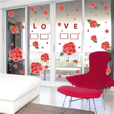 Sticker adhésif roses rouges love (80 x 120 cm)
