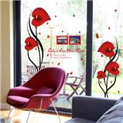 Stickers adhésifs arums rouges love (100 x 150 cm)
