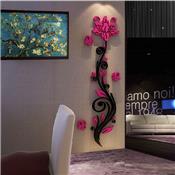 Rose design noire - fuchsia 3D miroir acrylique adhésif (180 x 65 cm)