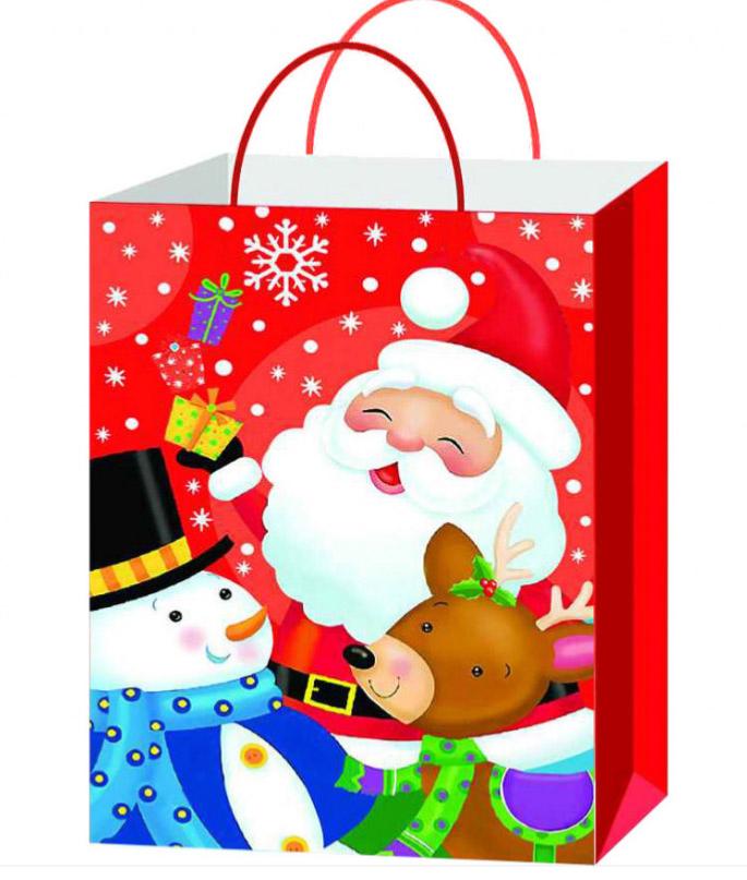 Sac cadeau carton gélifié père noel et ourson - 32 x 26 cm