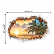 Sticker 3D adhésif sunny beach dans mûr cassé (60 x 90 cm)