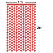 Rideau de porte frangé métallique coeur rouge : 2 x 1 mètres