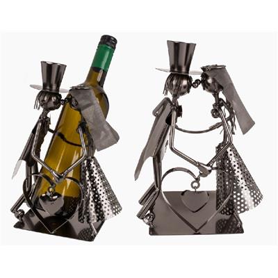 Support bouteille métal couple de marié 26 x 21 cm