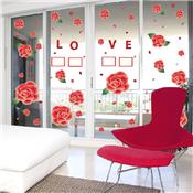 Sticker adhésif roses rouges love (80 x 120 cm)