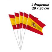 5 Drapeaux Espagne 20 x 30 cm sur tige pvc 50 cm