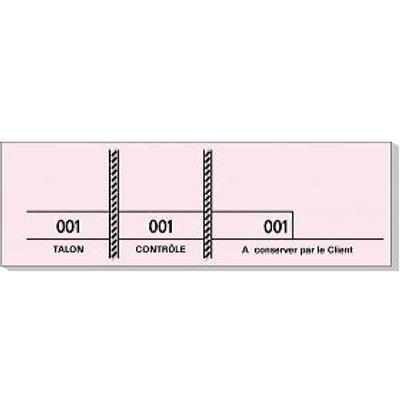 Carnet de 100 tickets roses numérotés 3 souches - 48 x 150 mm