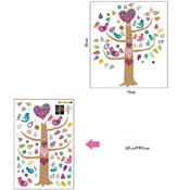 Sticker adhésif arbre fleuri et oiseaux (75 x 85 cm)