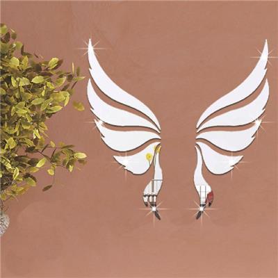 2 Ailes d'ange acrylique miroir argent 3D adhésif (35 x 35 cm)