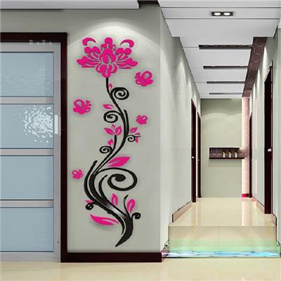 Rose design noire - fuchsia 3D miroir acrylique adhésif (180 x 65 cm)