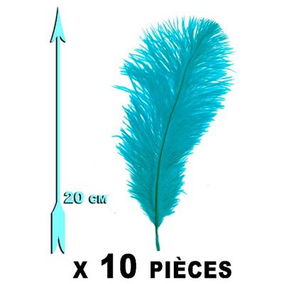 10 Plumes bleues turquoises 20 cm extra-large