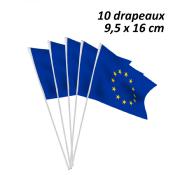 10 Drapeaux Europe 10 x 16 cm sur tige pvc 25 cm