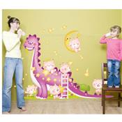 Sticker adhésif dinosaure et bébés (173 x 150 cm)