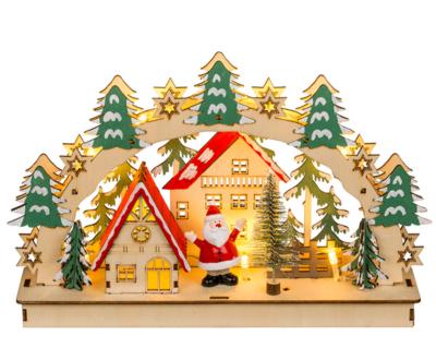 Crèche village décor arc en bois led - 28 x 19 cm