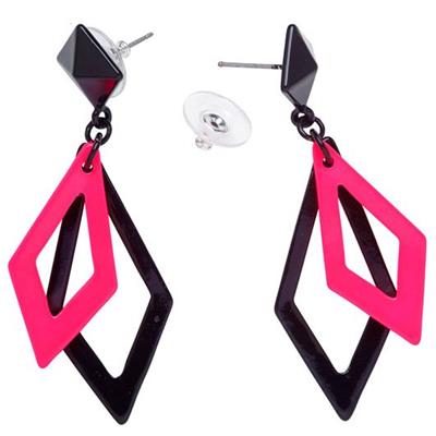 Boucles d'oreille losange noir et rose fluo (la paire)