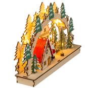 Crèche village décor arc en bois led - 28 x 19 cm