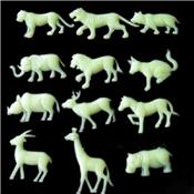 12 Animaux de la jungle PVC adhésifs phosphorescents 5 à 8 cm