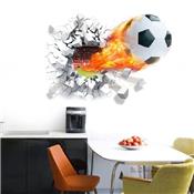 Sticker 3D adhésif ballon football traversant le mûr (50 x 70 cm)