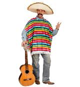 Poncho mexicain à rayures à franges - taille unique mixte