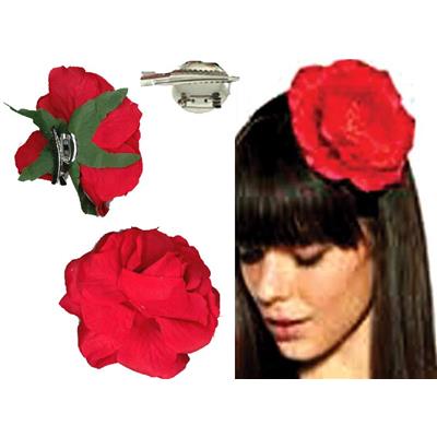 Fleur andalouse rouge avec broches 9 cm