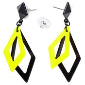 Boucles d'oreille losange noir et jaune fluo (la paire)