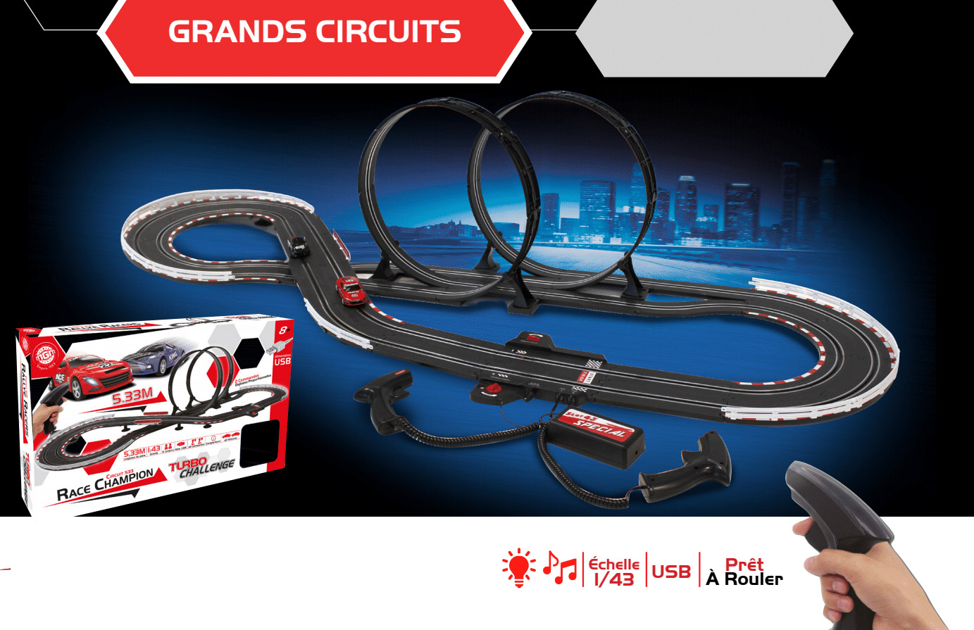 Grand circuit de course voiture 2 loopings - 5.33 mètres