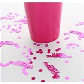 Confettis métallisés fuchsia joyeux anniversaire 2x2 cm
