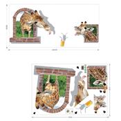 Sticker 3D adhésif fenêtre briques girafes (56 x 130 cm)