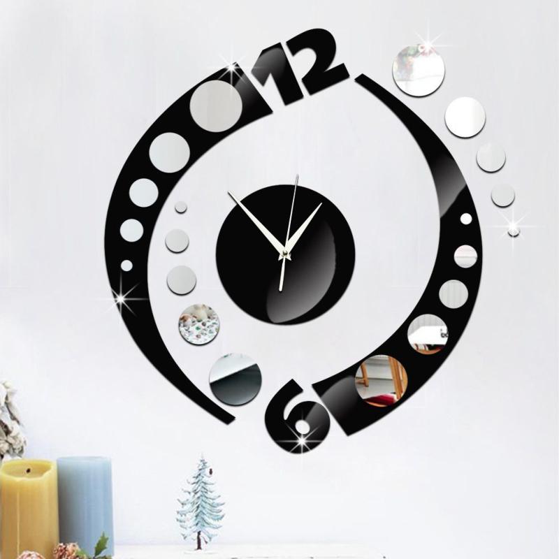 Sticker miroir horloge art design noir - 35 x 35 cm