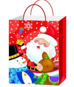 Sac cadeau carton gélifié père noel et ourson - 32 x 26 cm