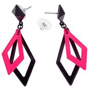 Boucles d'oreille losange noir et rose fluo (la paire)