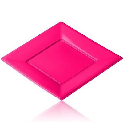 12 petites assiettes carrées fuchsia jetables PVC souple - 18 cm x 18 cm