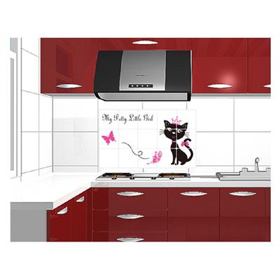 Sticker adhésif chat et ustensiles de cuisine style carrelage (45 x 70 cm)