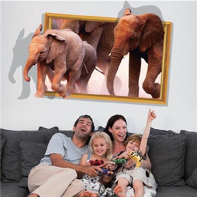 Sticker 3D adhésif éléphants (58 x 89 cm)