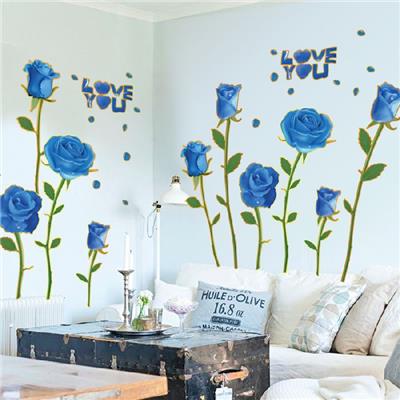 Sticker adhésif roses bleues (72 x 100 cm)