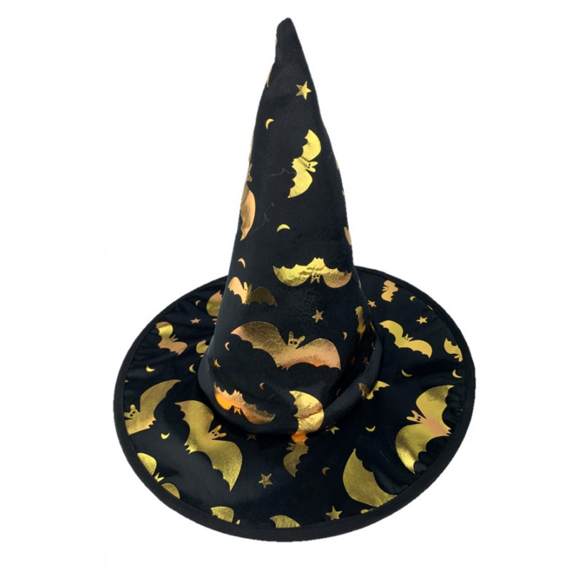 Chapeau sorcière adulte motifs dorés - 37 x 30 cm