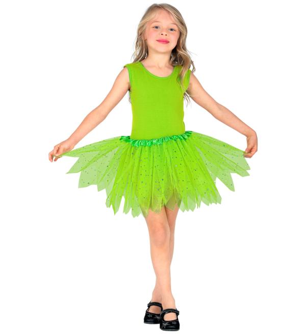 Tutu fillette vert à paillettes étoilées - 2 couches - 4/10 ans