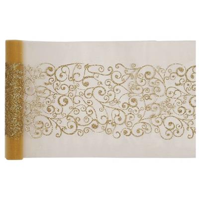 Chemin de table doré motif arabesque - rouleau de 5 m x 28 cm