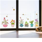 Stickers adhésifs vitrine abeilles et fleurs (48 x 115 cm)