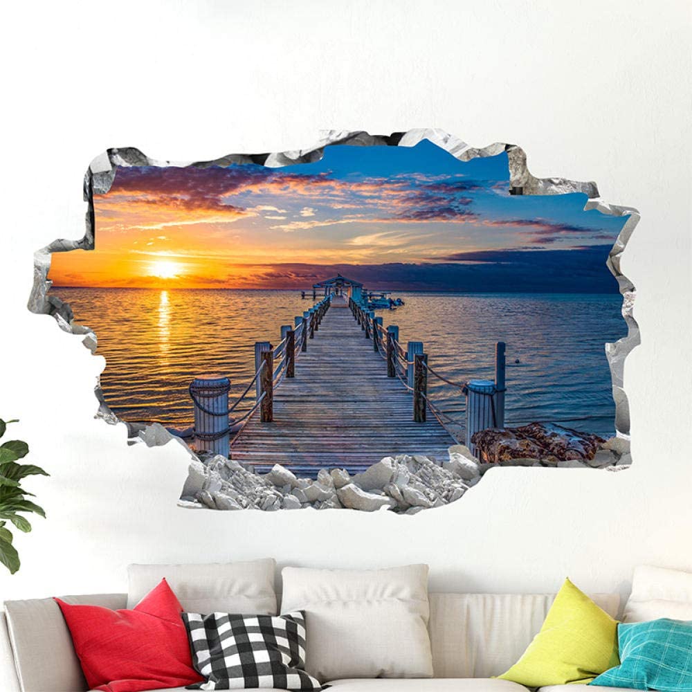 Sticker panorama ponton bleu sur coucher de soleil - 60 x 90 cm